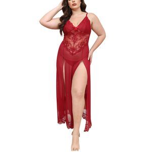1820 Plus Size Sexy Lingerie Babydoll Maxi Dress with G String Thongs